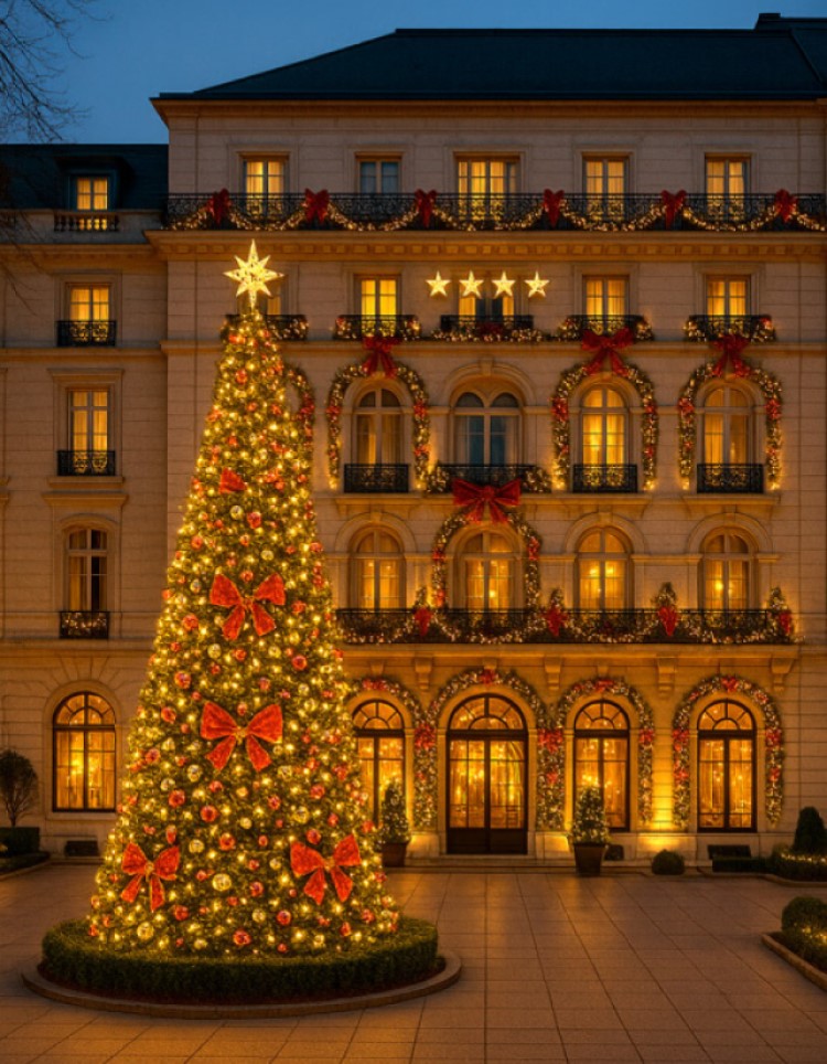 Árbol de Navidad Grande Plaza de una Ciudad